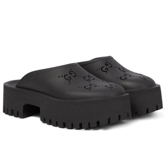 GUCCI Elea GG logo perforated slip on rubber mules sandals - Picture 1 of 6